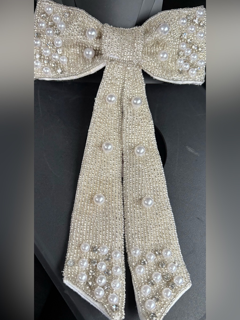 Pearl-Embellished Cream Bow Headband